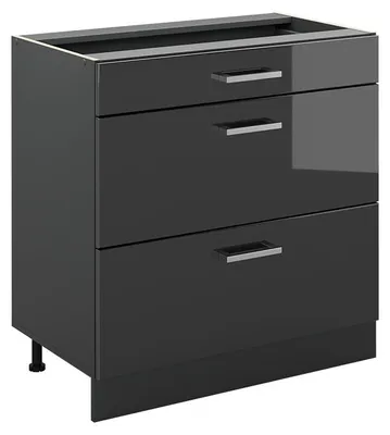 Imagen del producto de Mueble bajo de cocina Vicco R-Line Antracita alto brillo/Antracita 80 cm con 3 cajones sin encimera, Model 72375