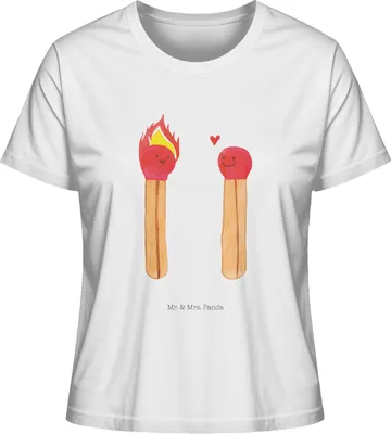 Produktbild von Mr. & Mrs. Panda Oberteil Damen Streichhölzer Größe M - Weiß - Geschenk, Liebesbeweis, Basic Shirt, Liebesgeschenk, Kurzarmshirt, Freundin, T-Shirt