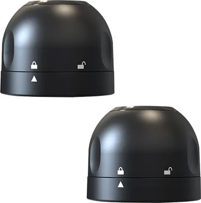 Two black bottle stoppers are shown against a white background.