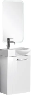 Produktbild von Fackelmann SBC SCENO Gäste WC Set 4-teilig 45 cm, Weiß, rechts, Keramik Hahnloch links inkl. LED-Spiegel und Armatur