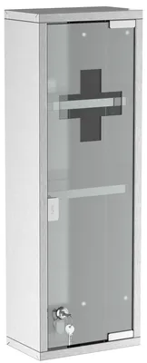 Produktbild von Kleankin kleankin Medikamentenschrank Erste Hilfe Schrank mit Schloss Glastür 3 Fächer Milchglas 430 Edelstahl 834-297