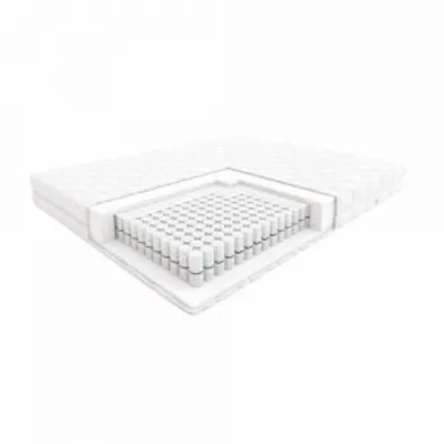 A cutaway view of a mattress showing its internal spring structure.