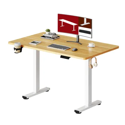 Produktbild von SANODESK Höhenverstellbarer Schreibtisch elektrisch, 4 Memory-Funktion Antikollisionsschutz 70 kg Tragkraft, Haken, Kabelmanagement 110x54cm (Ahorn)