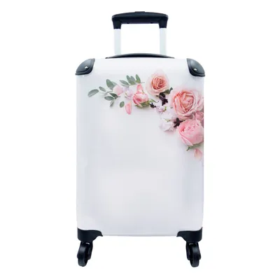 Produktbild von MuchoWow® Koffer Handgepäck Trolley Rollkoffer Kleine Reisekoffer mit 4 Rollen - Blumen - Rosen - Weiß - Cabin Size < 55x40x23 cm & 55x40x20 cm - Fotokoffer - Kabinenkoffer - Boardgepäck - Reise-Box - Reisekoffer - Reisegepäck - Koffer mit Bild - Trolley für Kinder