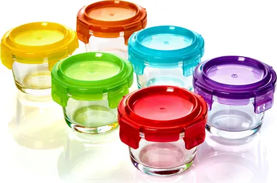 Produktbild von Babygläser 6er-Set bunte Deckel luftdichter Verschluss geschmacksecht