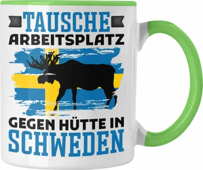Produktbild von Trendation - Schweden Tasse Geschenk Urlaub Tausche Arbeitsplatz Gegen Hütte In Schweden (Grün)
