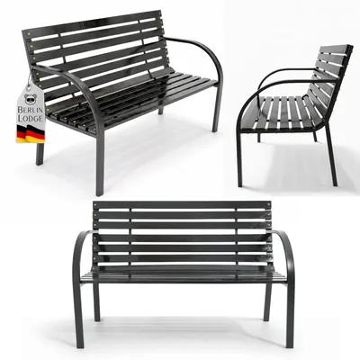 Produktbild von Gartenbank SANTORINI aus Holz & Metall | 2-Sitzer | wetterfest, rustikal & massiv | HxBxT 82 x 120 x 58 cm | Schwarz | Balkonbank, Holzbank, Wintergarten Gartenmöbel, Sitzbank, Parkbank, Outdoor, Garten Balkon & Terrasse