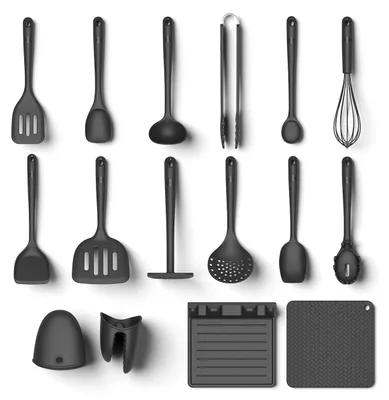 Produktbild von Hoffmann Küchenhelfer-Set XXL 16-tlg. Silikon Edelstahlkern