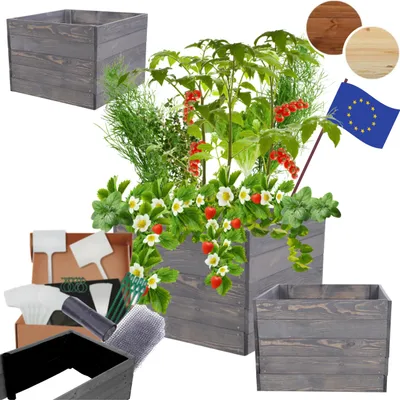 Produktbild von MODO24 Hochbeet Holz, Pflanzkasten, Massivholz, Kiefer, Kräuterbeet, Blumenkasten, Garten, Terrasse, 45x103x80 cm, Grau, ZP06