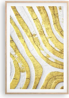 Produktbild von Gerahmtes Poster - Rahmen in heller Eiche - Abstraktion Gold Weiß - 61x91,5 cm - Wand Bild - Wanddeko - Wandbilder - Kunstposter - Wandposter - Bilderrahmen - Bilder - Kunstdruck - P2NPA61x91-4511
