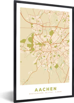 Produktbild von MuchoWow® Gerahmtes Poster Karte - Jahrgang - Aachen - Stadtplan 60x90 cm - Poster mit Schwarzem Bilderrahmen Wandposter Rahmen Foto Bilder - Kunst