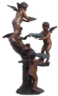 Produktbild von Casa Padrino Luxus Jugendstil Bronze Springbrunnen Engel Bronze / Braun / Türkis 122 x 97 x H. 165 cm - Prunkvoller Gartenbrunnen - Gartendeko Brunnen - Barock & Jugendstil Garten Deko Accessoires