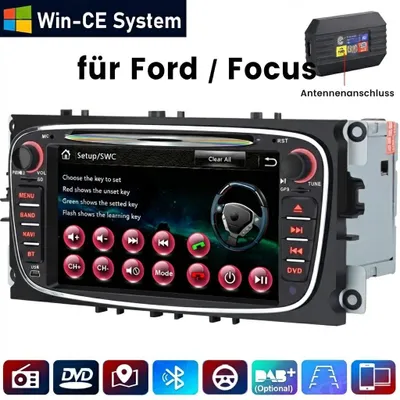 Immagine prodotto di Autoradio GPS con navigatore, lettore DVD/CD, connessione USB e Bluetooth, compatibile con standard DAB+, per Ford Focus II Mk2, modelli dal 2008 al 2011. Schermo da 7 pollici