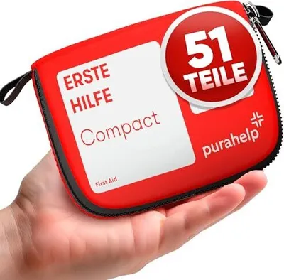 Produktbild von Mini Erste Hilfe Set - 51 Teile - Kompakt & Leicht - Reiseapotheke für Camping, Fahrrad, Kinder