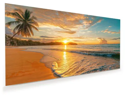 Produktbild von Glasbild 120x60cm in XXL für Wohnzimmer, Schlafzimmer Motiv Sonnenuntergang Strand