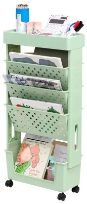 Mobiler Bücherwagen mit Rollen, 5-stöckig, Grün