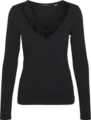 Produktbild von VERO MODA Bluse Slim Fit V-Ausschnitt Spitzen-Detail Basic Größe: S