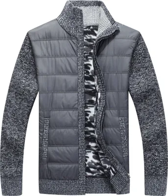 Produktbild von ASKSA Herren Stehkragen Strickjacke Warm Fleece Gestrickt Cardigan Wintermantel mit Reissverschluss Mantel, Dunkelgrau, XXL