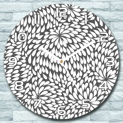 Produktbild von Wanduhr aus Glas Rund fi 30 Schwarz-weiße Floral Quarz Deko Wohnzimmer Büro