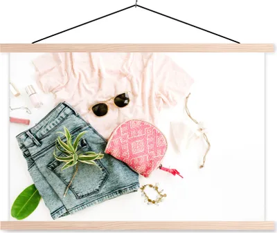 Produktbild von MuchoWow® Textilposter Kleidung - Sonnenbrille - Hemd 60x40 cm mit holzfarbenen Rahmen - Bilder