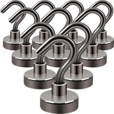 Productafbeelding van Magneethaken, 10 kg draagvermogen, neodymium, zwart, set van 10