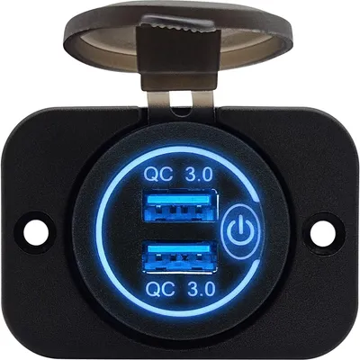Produktbild von ProRide 12V USB-Steckdose 2 Anschlüsse Einbau mit Schalter QC3.0 Blau