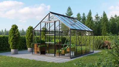 Obrázok produktu pre Vitavia skleník "Meridian 1 8300" čierny 8,3 m² 3 mm tvrdené bezpečnostné sklo