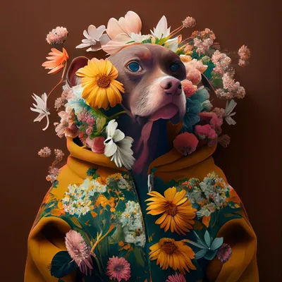 Image de Tableau sur toile portrait canin fleuri 30x30 cm, Tableau mural moderne pour décoration intérieure