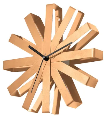 Produktbild von Design Edelstahl Fächer Wanduhr Metall Wanduhr Streifen Rosègold
