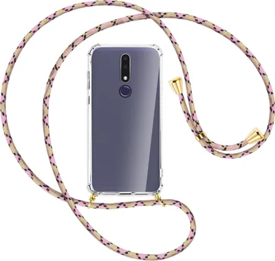 Produktbild von Handykette Backcover-Schutzhülle mit Band (Metall goldfarben) für Nokia 3.1 Plus - rosa Karo