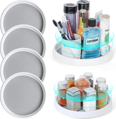 Produktbild von 4x Drehteller Organizer Küche, 25cm Lazy Susan Drehteller Gewürzregal, 360° Kühlschrank Drehbares Tablett, Rund Küchenregal Drehplatte