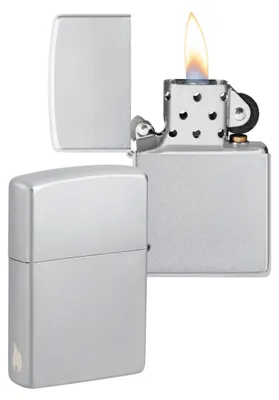 Produktbild von Zippo Sturmfeuerzeug - Satin Chrome mit seitlicher Flammengravur - Nachfüllbar -