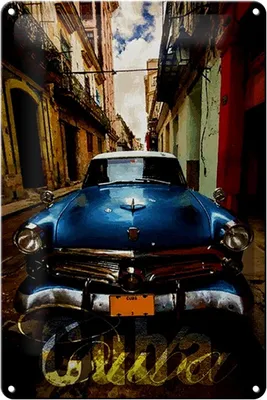 Produktbild von Blechschild Spruch 20x30cm Cuba blaues Auto