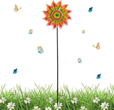 Produktbild von Windspiel für den Außenbereich, Metall-Blumenstecker – Hof-Spinner für den Außenbereich, Rasen, Hof, Hinterhof, Terrasse,, Herbst