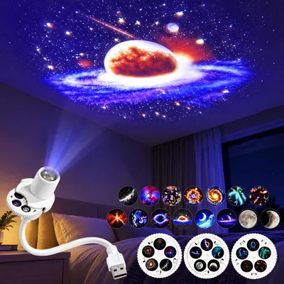 Immagine prodotto di Lampada notturna proiettore - Proiettore notturno da presa con cielo stellato - 3 film di proiezione - Bianco