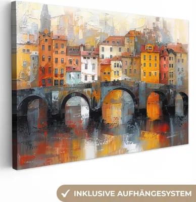 Obrázok produktu pre MuchoWow® - Plátno - Príkop - Domy - umenie, nástenné dekorácie, obrazy obývacia izba, 90x60cm