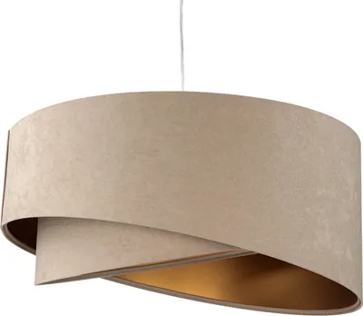 Produktbild von Hängelampe Stoff rund Trommelschirm Ø 50 cm E27 Creme Gold Modern Hängeleuchte Wohnzimmer