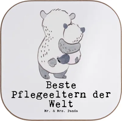 Produktbild von Mr. & Mrs. Panda Untersetzer Glas Panda Beste Pflegeeltern der Welt - Weiß - Geschenk, für Gläser, Familie, Dankeschön, Tischschoner, Eltern, Holzuntersetzer, Papa, Mama