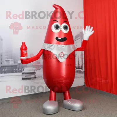 Produktbild von Silberne REDBROKOLY Flasche Ketchup Maskottchen kostümfigur bekleidet mit Leggings und Clutch-Taschen