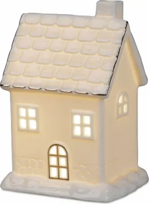 Produktbild von LED Deko Häuser H. 15cm weiß gold mit Timer Porzellan Formano WA