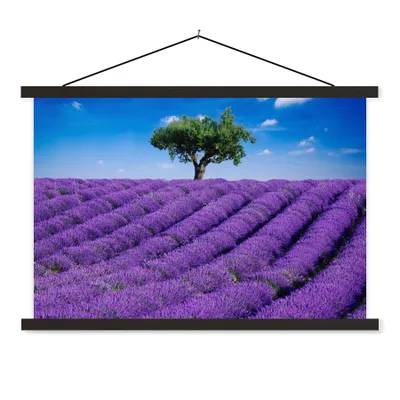 Produktbild von MuchoWow® Textilposter Eine Nahaufnahme eines Lavendelfeldes 90x60 cm mit schwarzem Rahmen - Aufhängungssatz