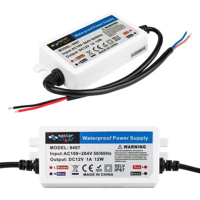Produktbild von MasterLED LED Trafo Mini 12V DC 12W 1A Ultra Kompaktes Wasserdichtes Schaltnetzteil IP67 für LED Streifen Außenbereich
