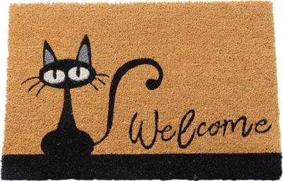 Produktbild von Fußmatte WELCOME CAT natur schwarz Schrift mit Katze Kokosfaser PVC 60x40cm
