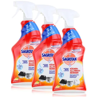 Produktbild von Sagrotan Küchen-Allzweckreiniger Spritzige Zitrone 750ml (3er Pack)