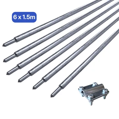 Obrázek produktu pro Uzemňovací sada 9 metrů pozinkovaná průměr Ø16mm - 6x 1500mm + Spojka