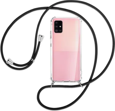 Produktbild von Handykette Backcover-Schutzhülle mit Band (Metall silberfarben) für Samsung Galaxy A51 5G (A516) - schwarz