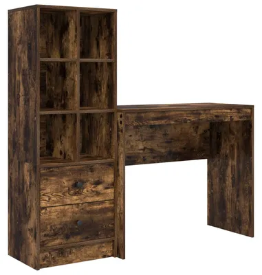 Immagine prodotto di vidaXL Scrivania con cassetti e scaffale, 2 pezzi, rovere affumicato