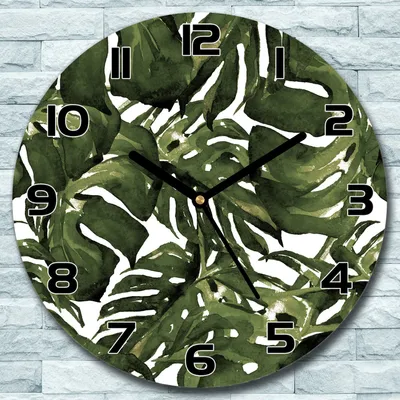 Produktbild von Wanduhr aus Glas Rund fi 30 Grüne Fensterblätter Quarz Deko Wohnzimmer Büro