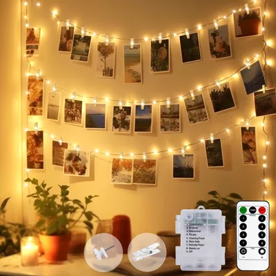 Lichterkette 5 m mit 50 LEDs, Klammern, Fernbedienung, wasserdicht, Timer