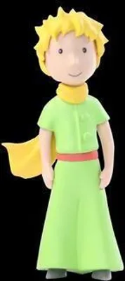 A figurine of the Little Prince standing against a black background.
